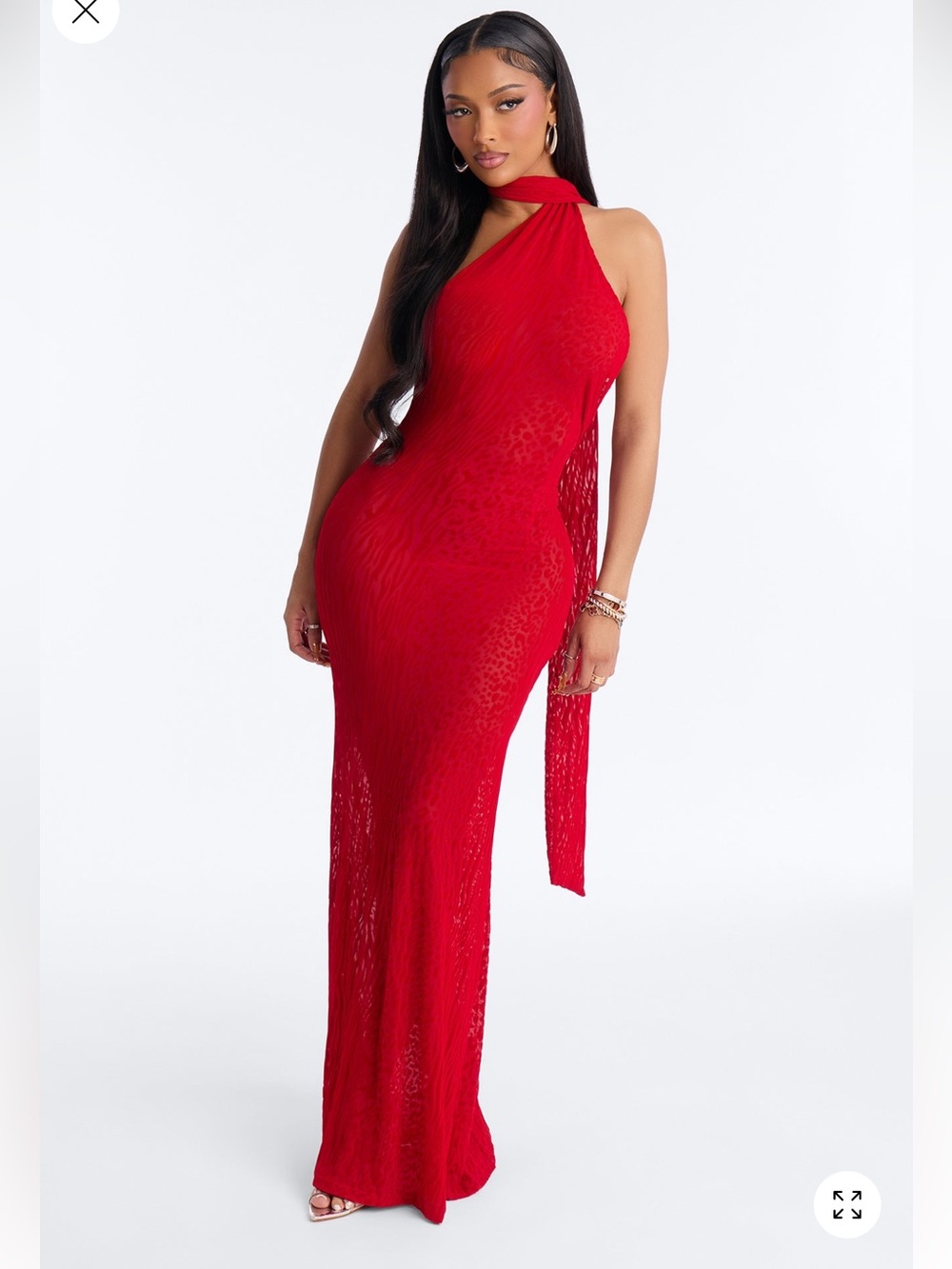 Fashion nova Red One-Shoulder Maxi Dress with Scarf Detail